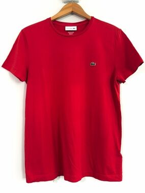 Lacoste Pima Cotton Red Crewneck Tee with Green Crocodile Men’s Medium